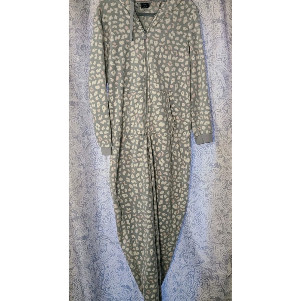 Esmara Fleece Hooded One Piece Pajamas Womens Medium 8/10 Leopard Print EUC - Picture 4 of 6